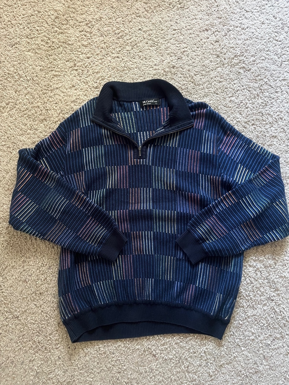 Vintage St. Croix Shop Men's Pullover Sweater Half Zip Navy Blue Multicolor